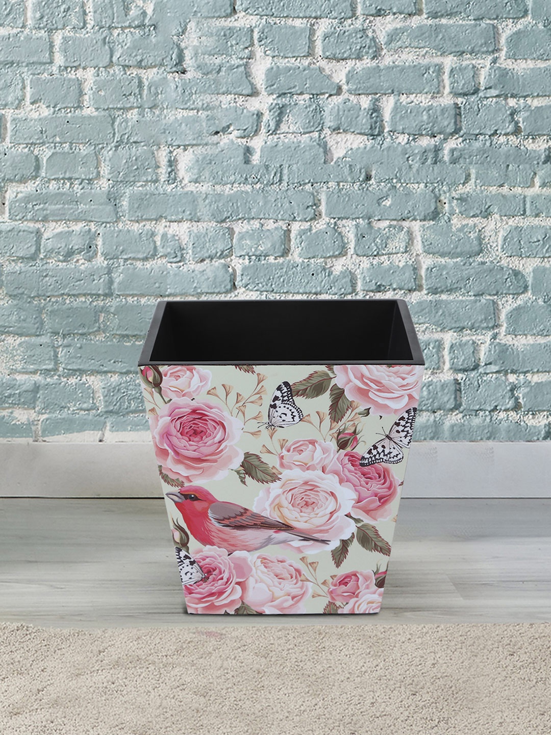 

Reinvention Factory Pink Vintage Roses And Bird Printed Open Bin