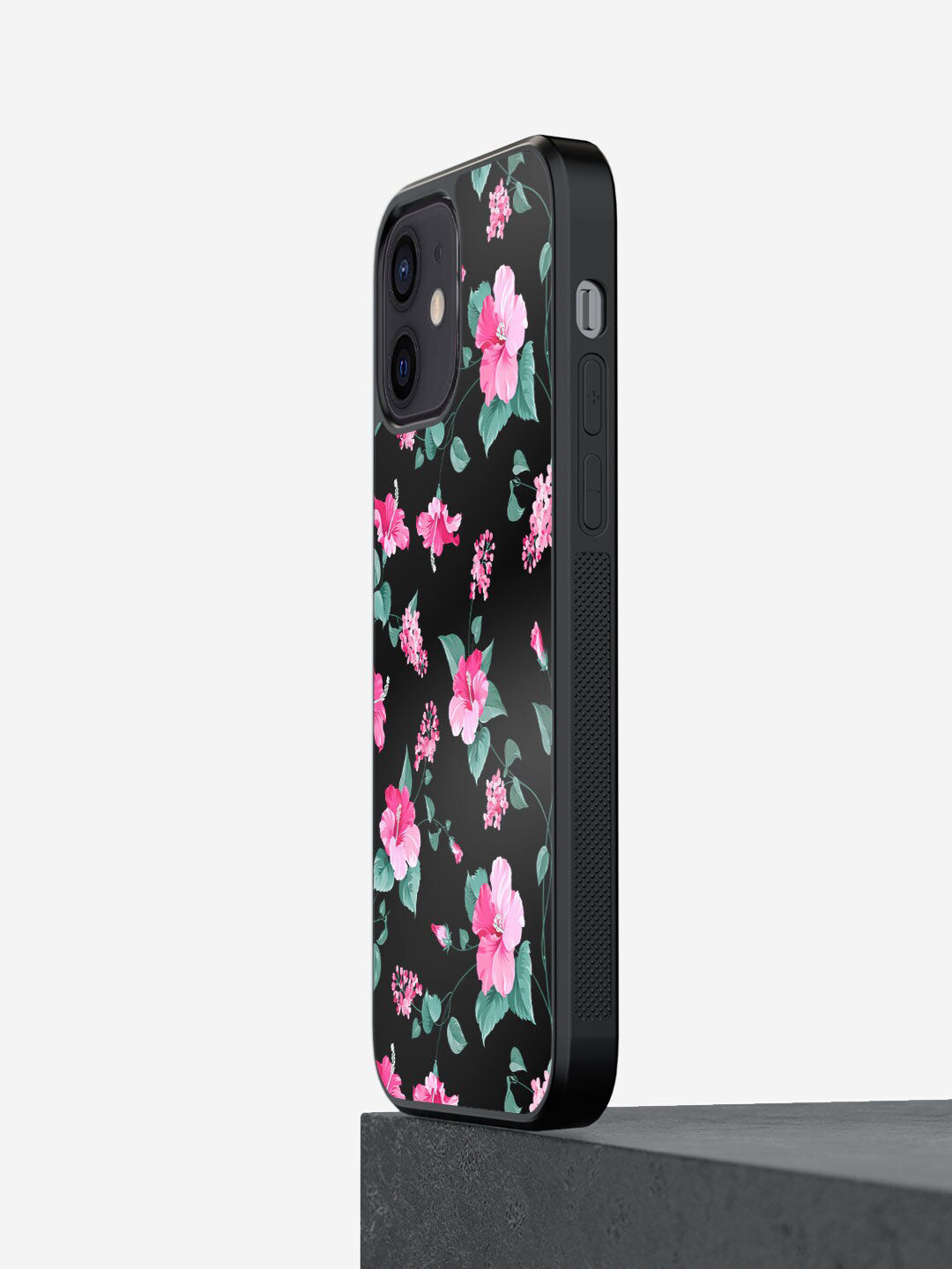

macmerise Black & Pink Floral Printed iPhone 12 Mini Bumper Phone Back Case