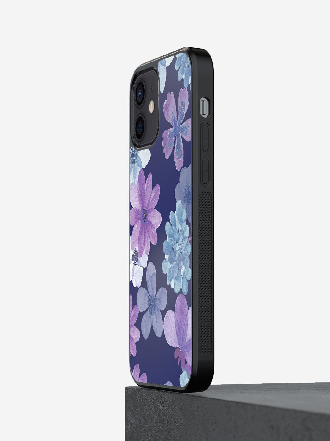 

macmerise Navy Blue & lavender Floral Printed iPhone 12 Mini Bumper Back Case