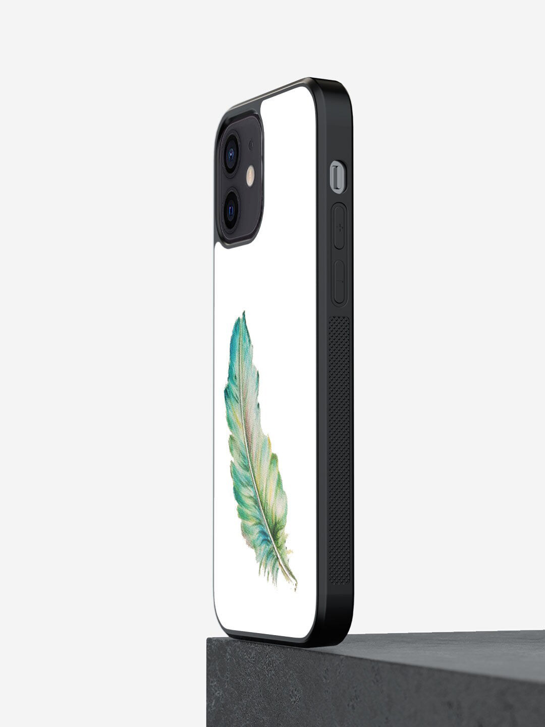 

macmerise White & Green Feather Art Design iPhone 12 Mini Bumper Phone Back Case