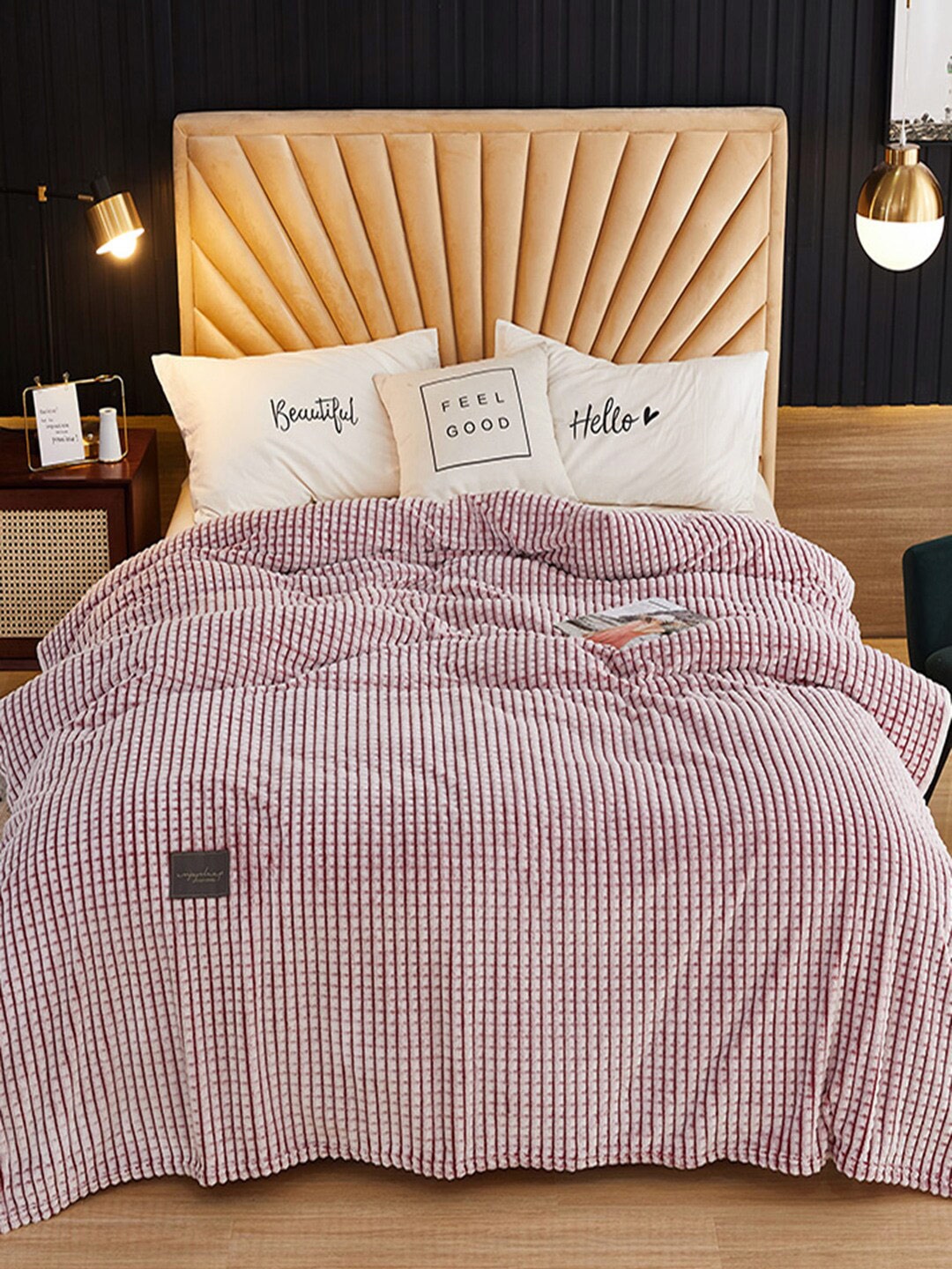 

JC Collection Red & White Striped Mild Winter 233 GSM Double Bed Blanket