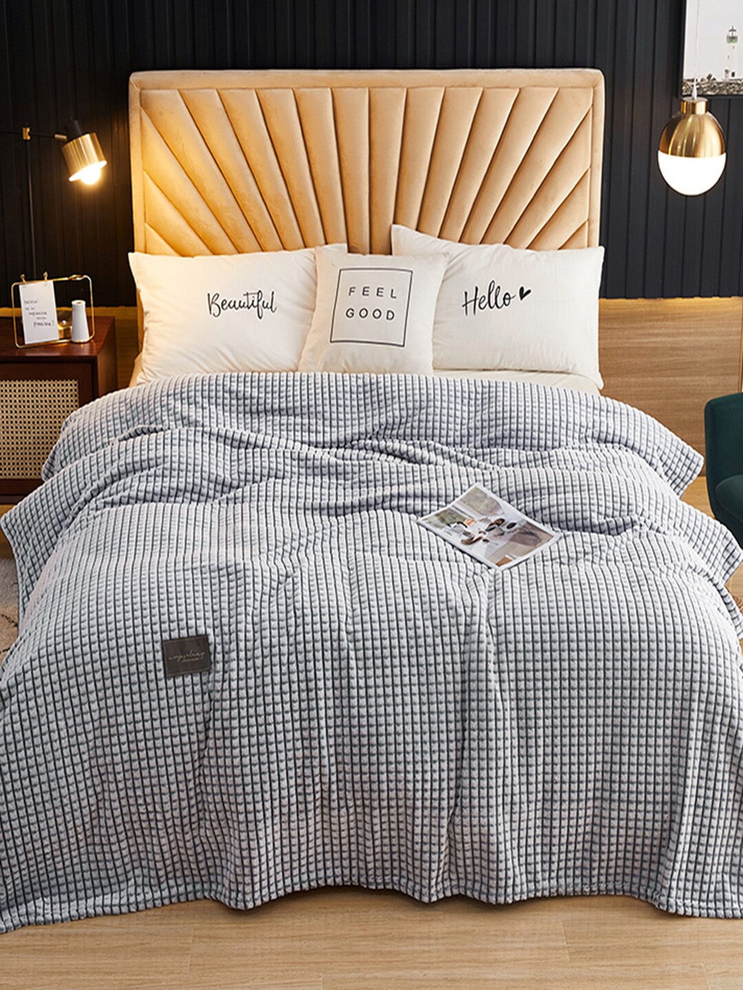 

JC Collection Navy Blue Striped Mild Winter 233 GSM Double Bed Blanket