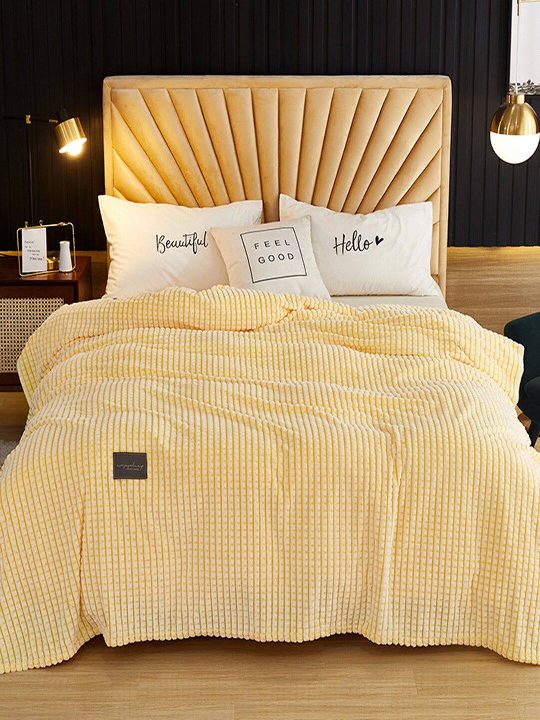 

JC Collection Yellow Striped Mild Winter 233 GSM Double Bed Blanket