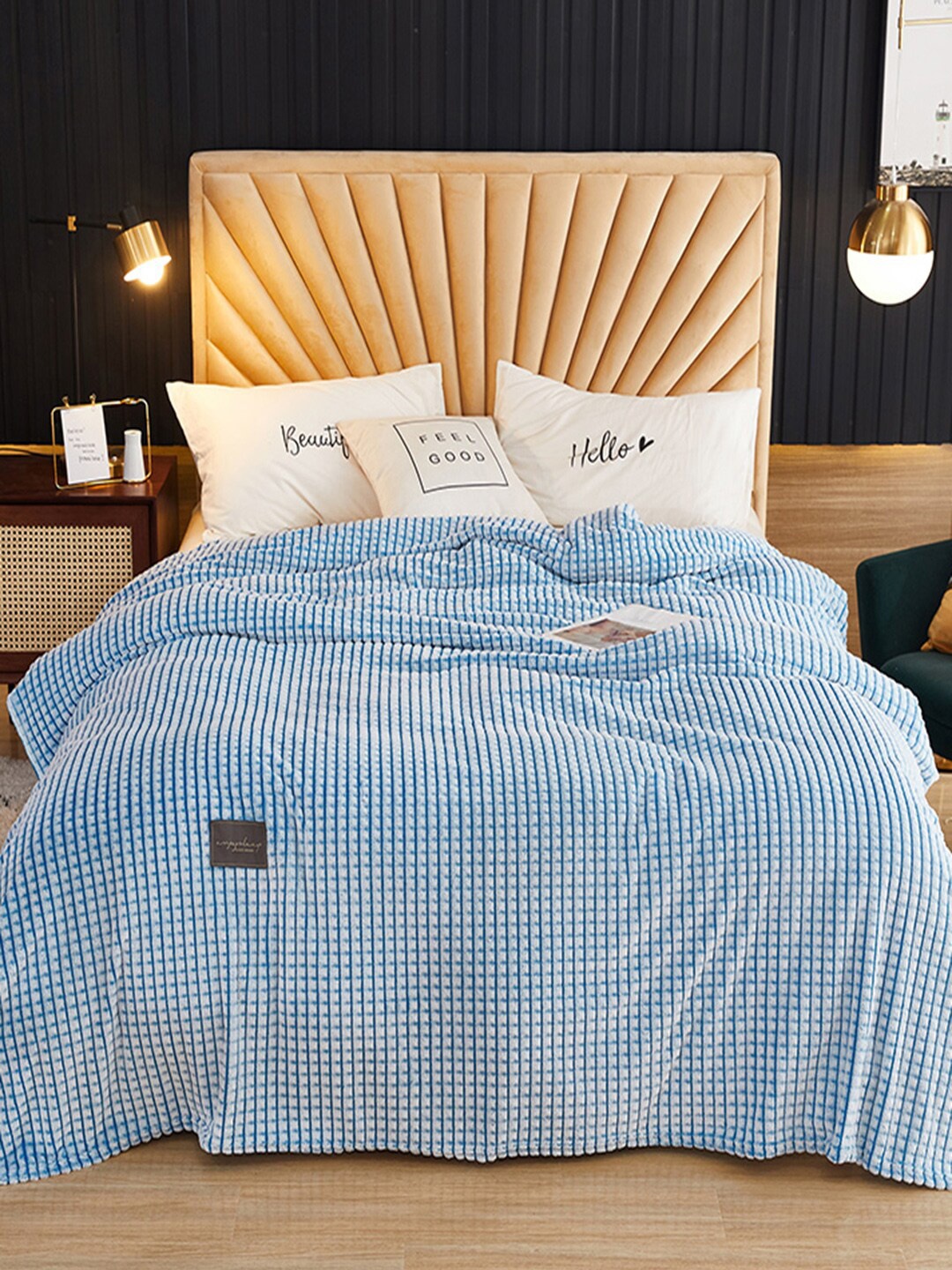 

JC Collection Blue Striped Mild Winter 233 GSM Double Bed Blanket