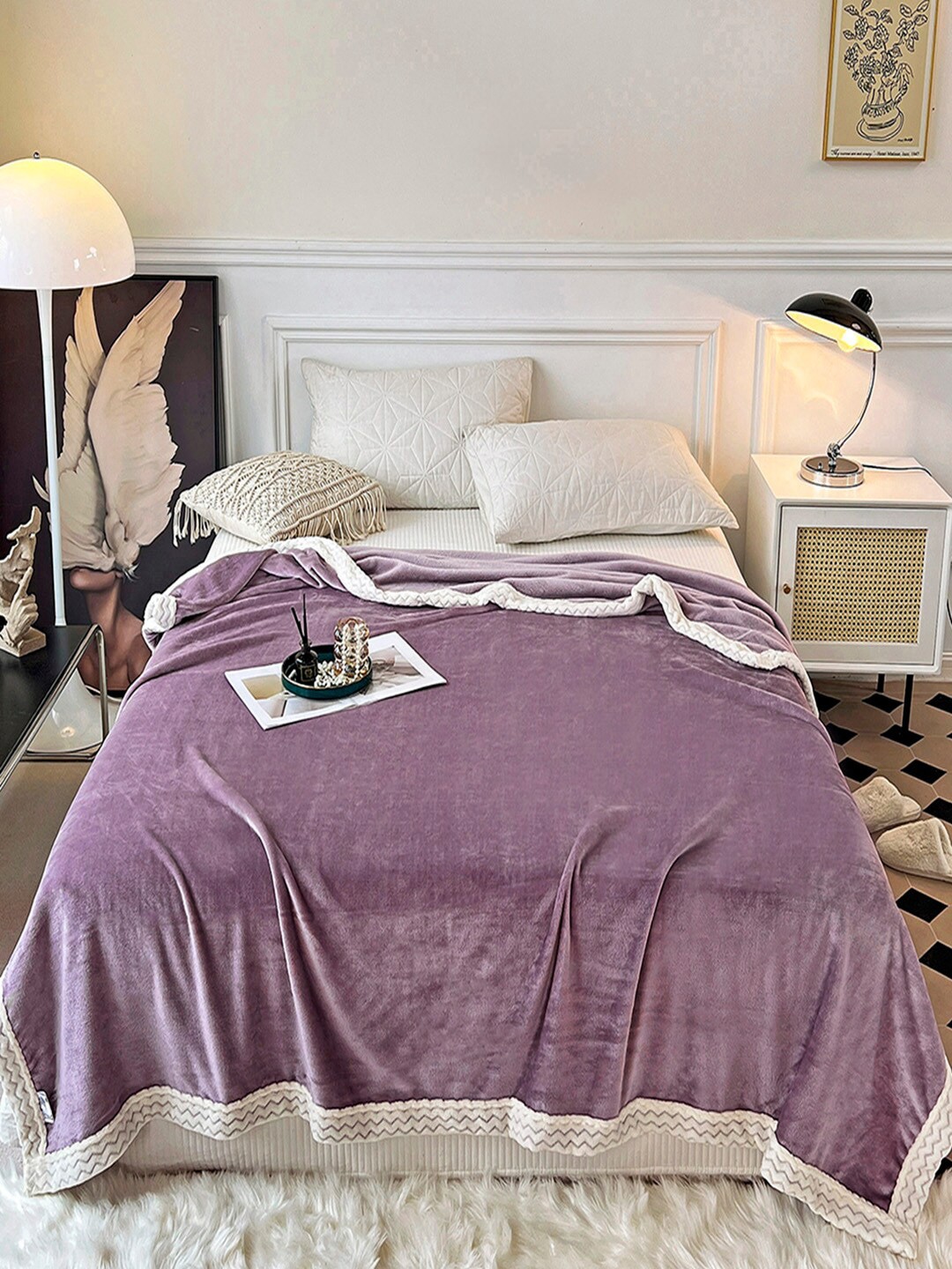 

JC Collection Purple & White Mild Winter 350 GSM Double Bed Blanket
