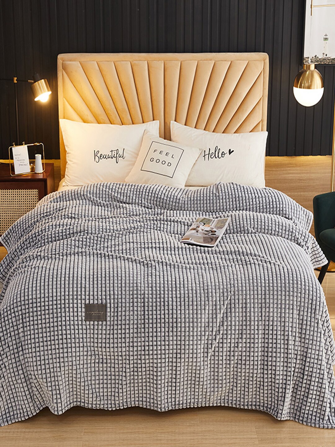 

JC Collection Grey & White Checked Mild Winter 233 GSM Double Bed Blanket