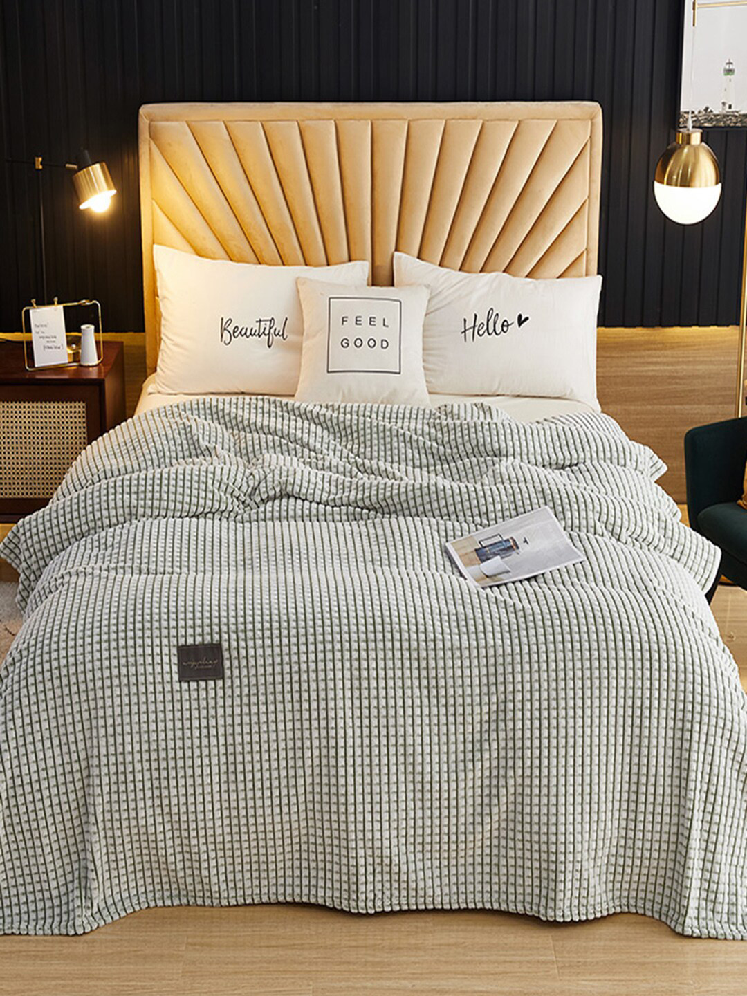 

JC Collection Green Checked Mild Winter 233 GSM Double Bed Blanket