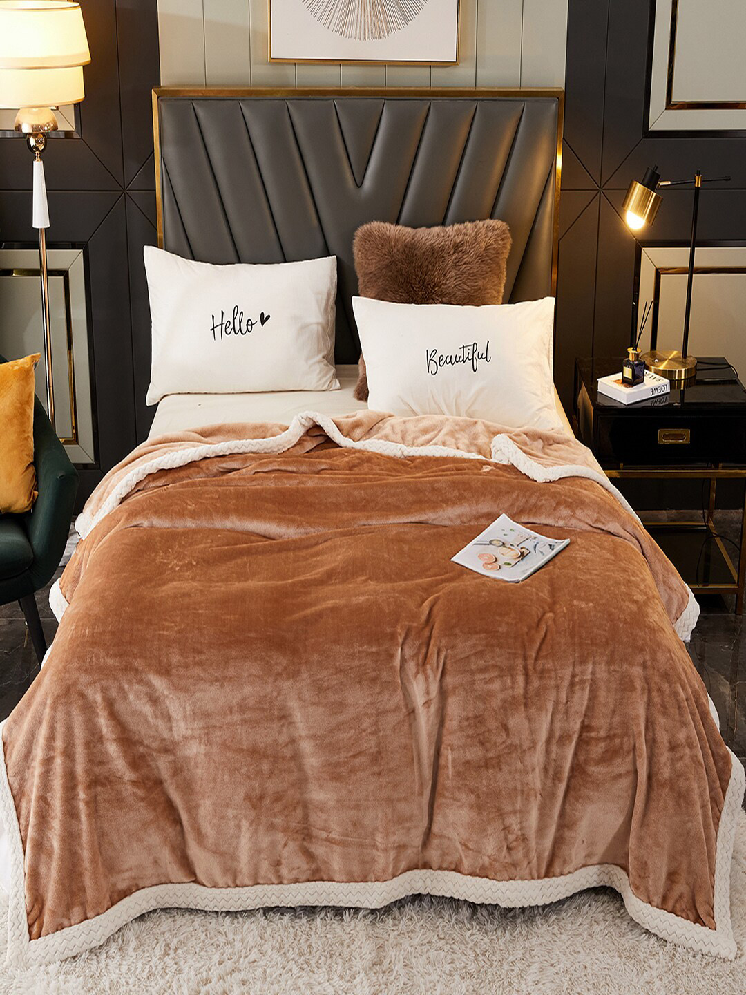 

JC Collection Brown & White Mild Winter 350 GSM Double Bed Blanket