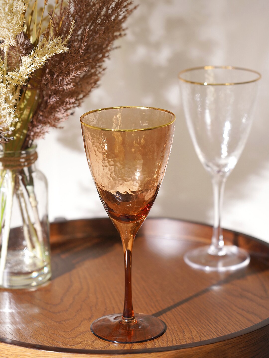 

Pure Home and Living Citrine Brown Set Of 4 Hammered Solid Wine Glass