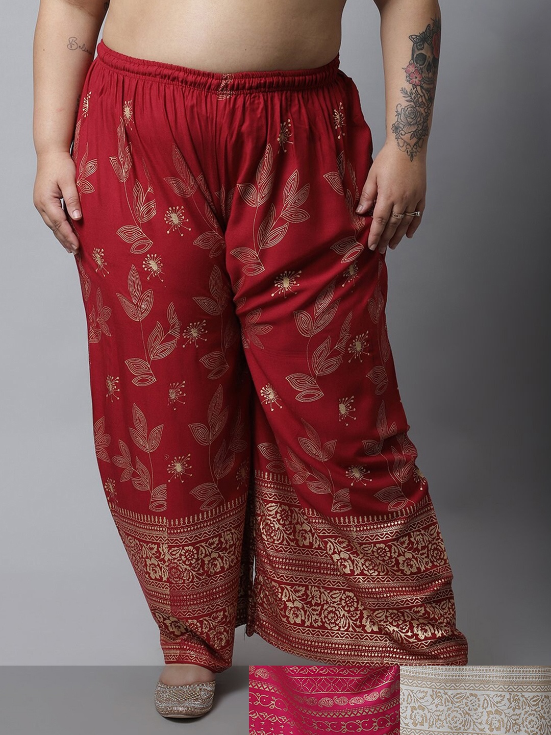 

Miaz Lifestyle Women Pack Of 3 Floral Printed Knitted Ethnic Palazzos, Maroon