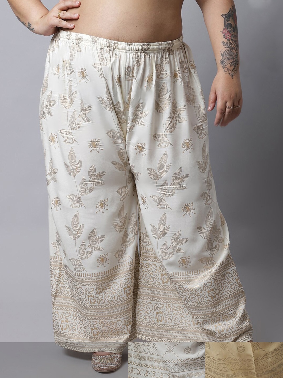 

Miaz Lifestyle Women Pack Of 3 Floral Printed Knitted Ethnic Palazzos, White