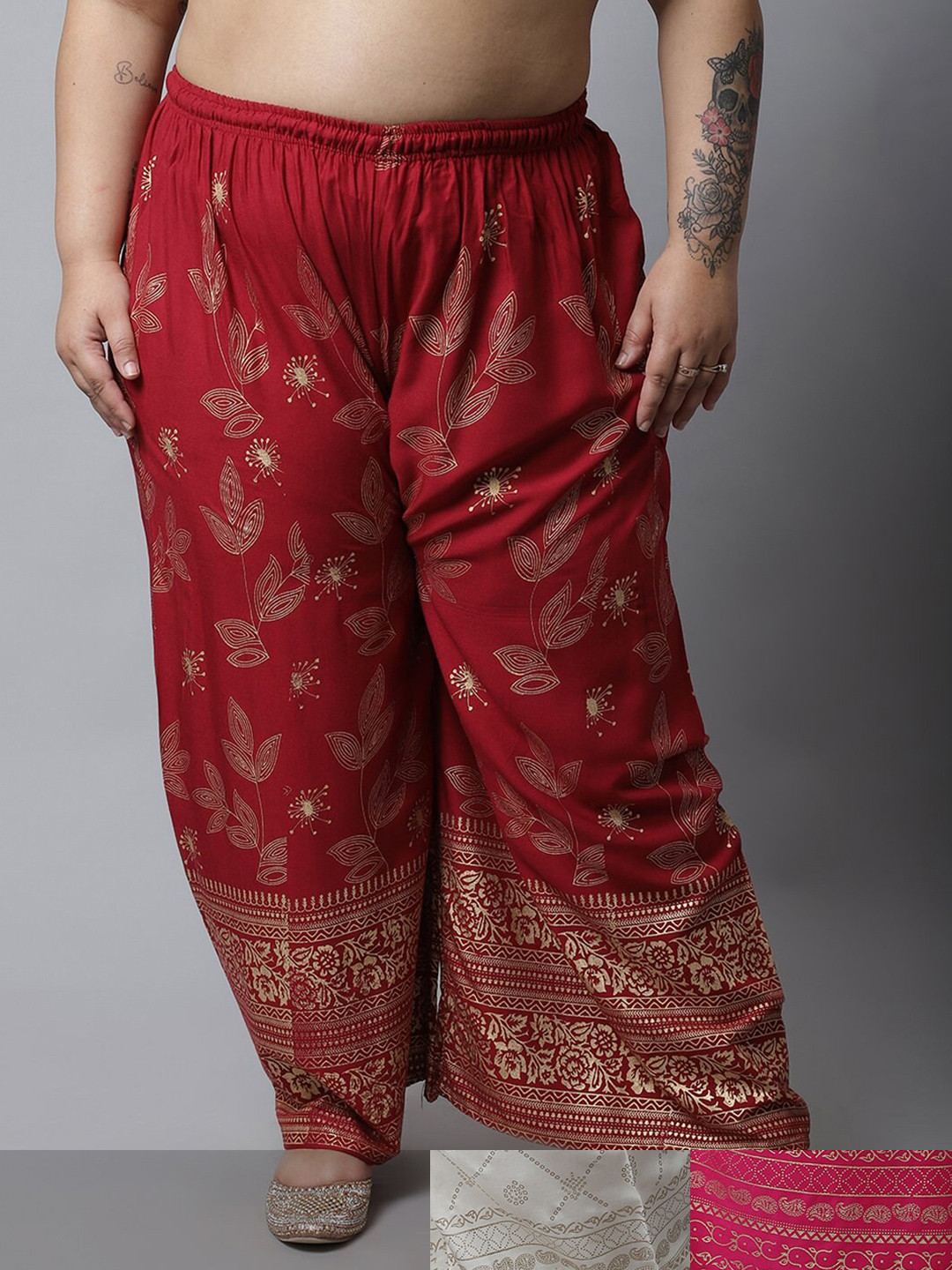 

Miaz Lifestyle Women Pack Of 3 Floral Printed Knitted Ethnic Palazzos, Maroon