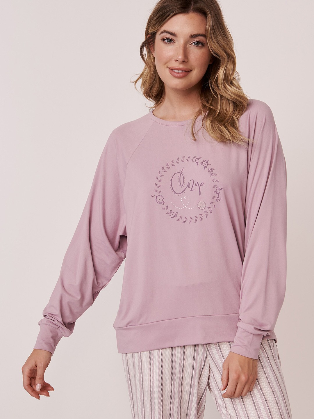 

La Vie en Rose Women Lavender Printed Lounge Tshirts