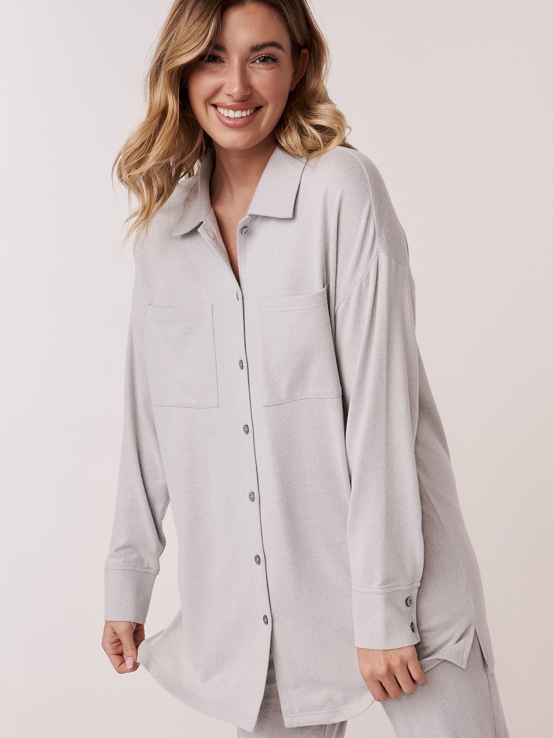 

La Vie en Rose Women Grey Solid Sleep Shirt