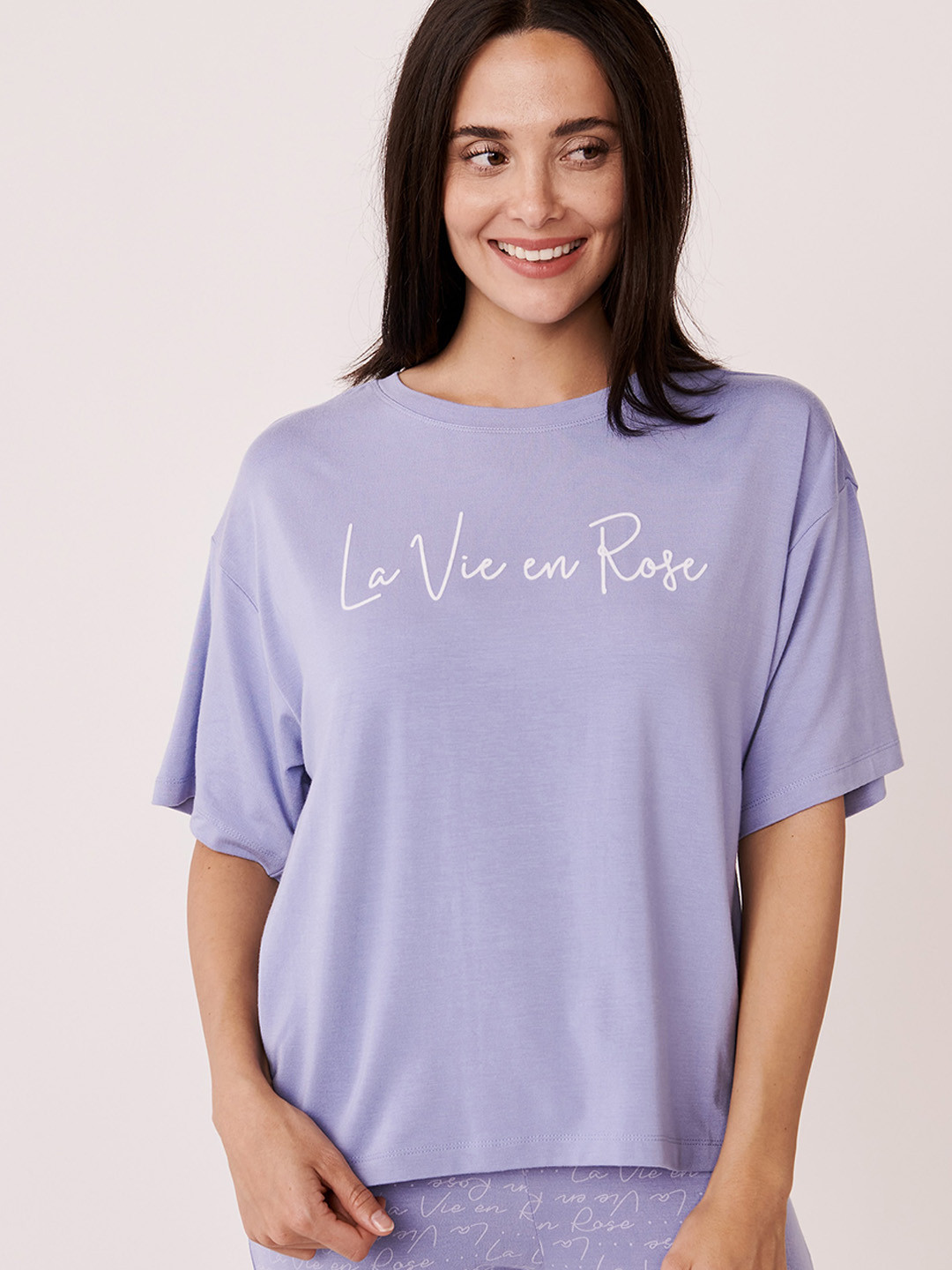 

La Vie en Rose Women Blue & White Printed Lounge Tshirts, Purple