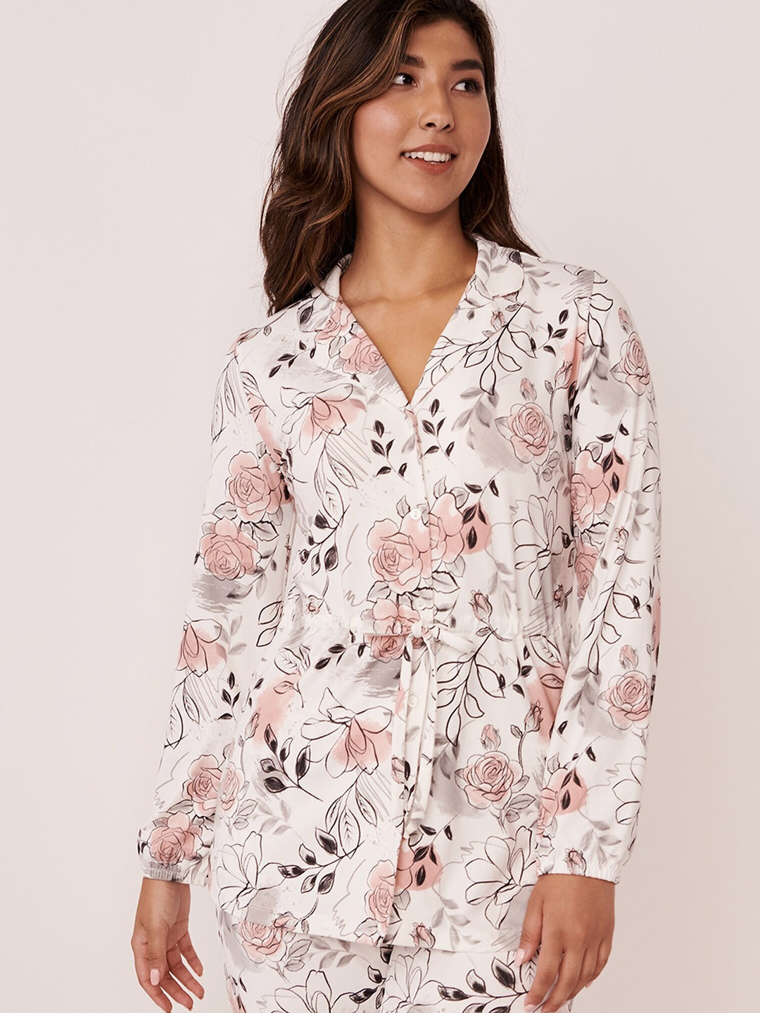 

La Vie en Rose Women White Floral Print Sleep Shirt