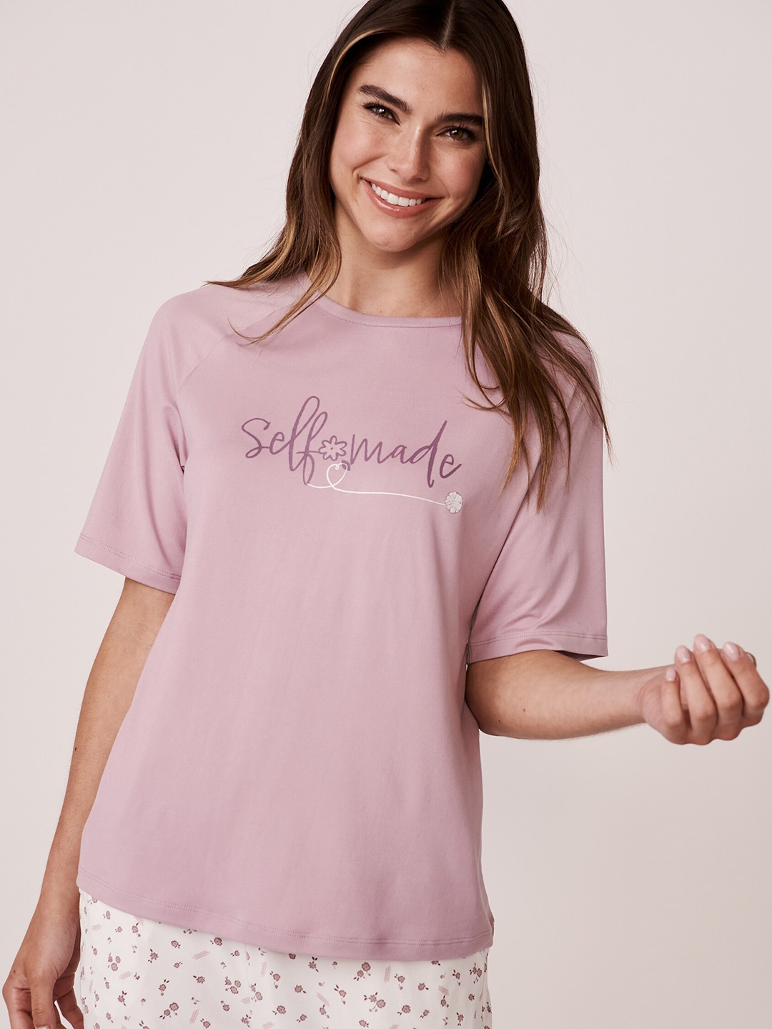 

La Vie en Rose Women Pink Printed Lounge Tshirt