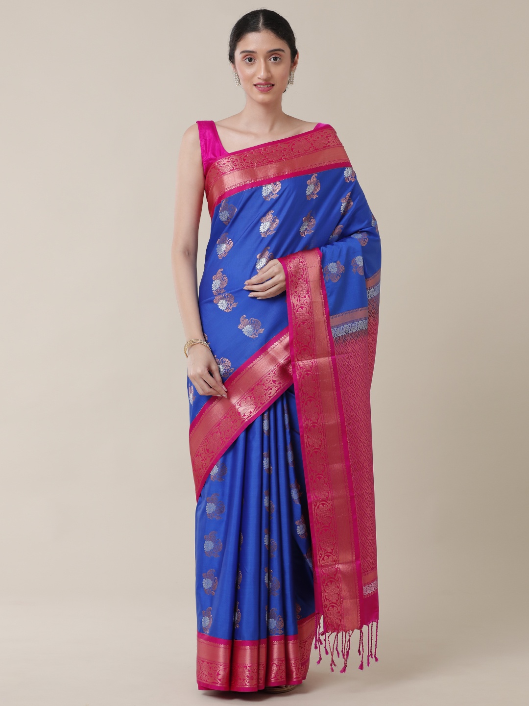 

SAMITTE Blue & Pink Paisley Zari Uppada Saree