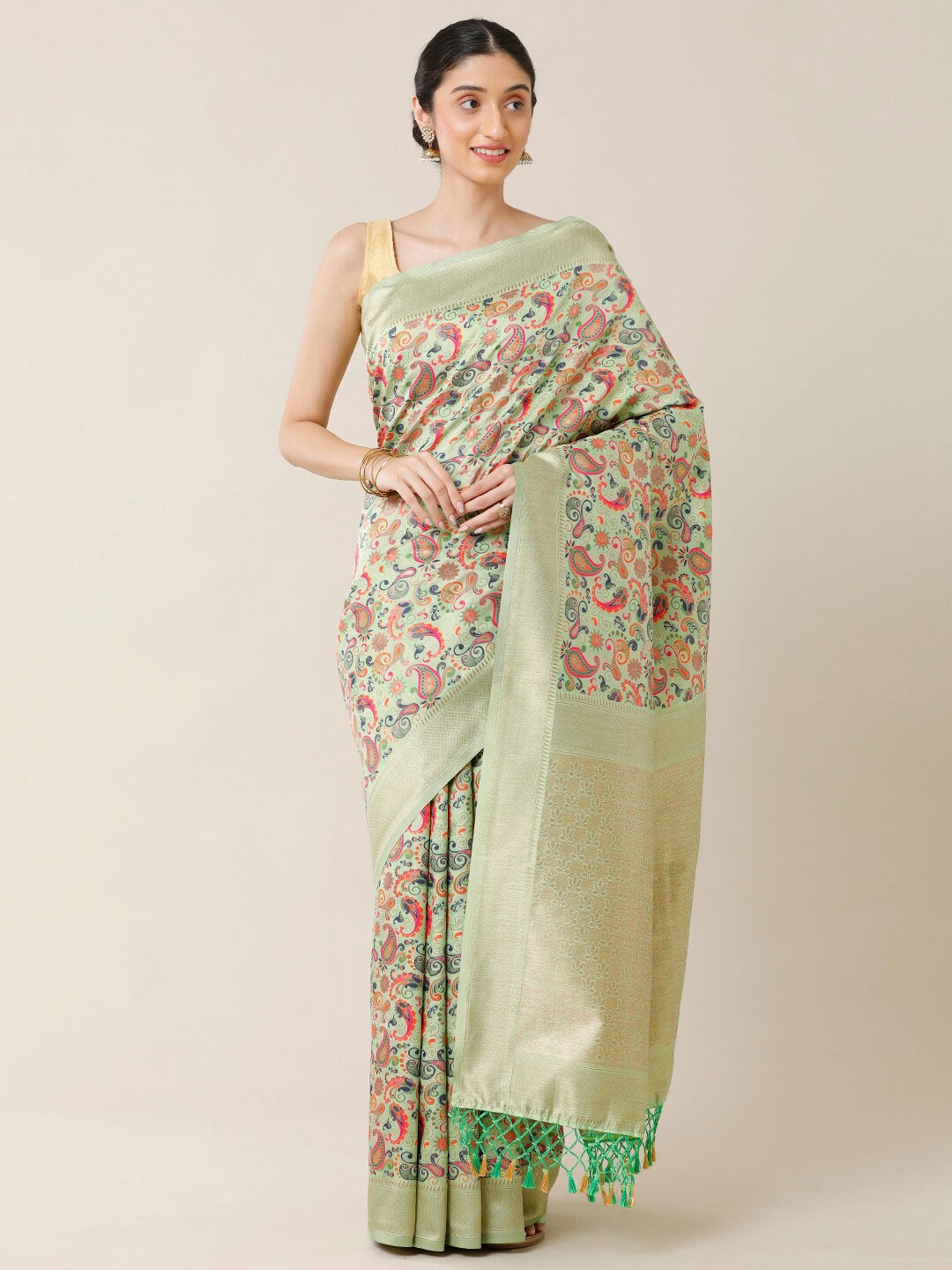 

SAMITTE Sea Green & Blue Paisley Zari Saree