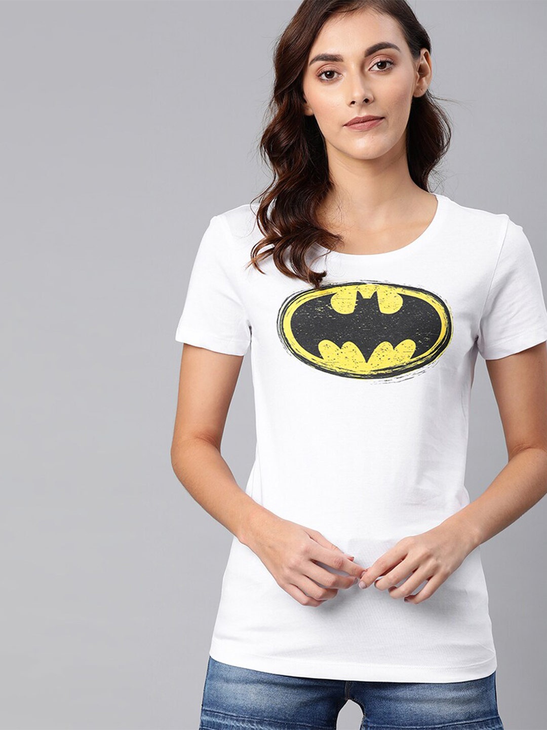 

Kook N Keech Batman Women White Batman Printed Cotton T-shirt