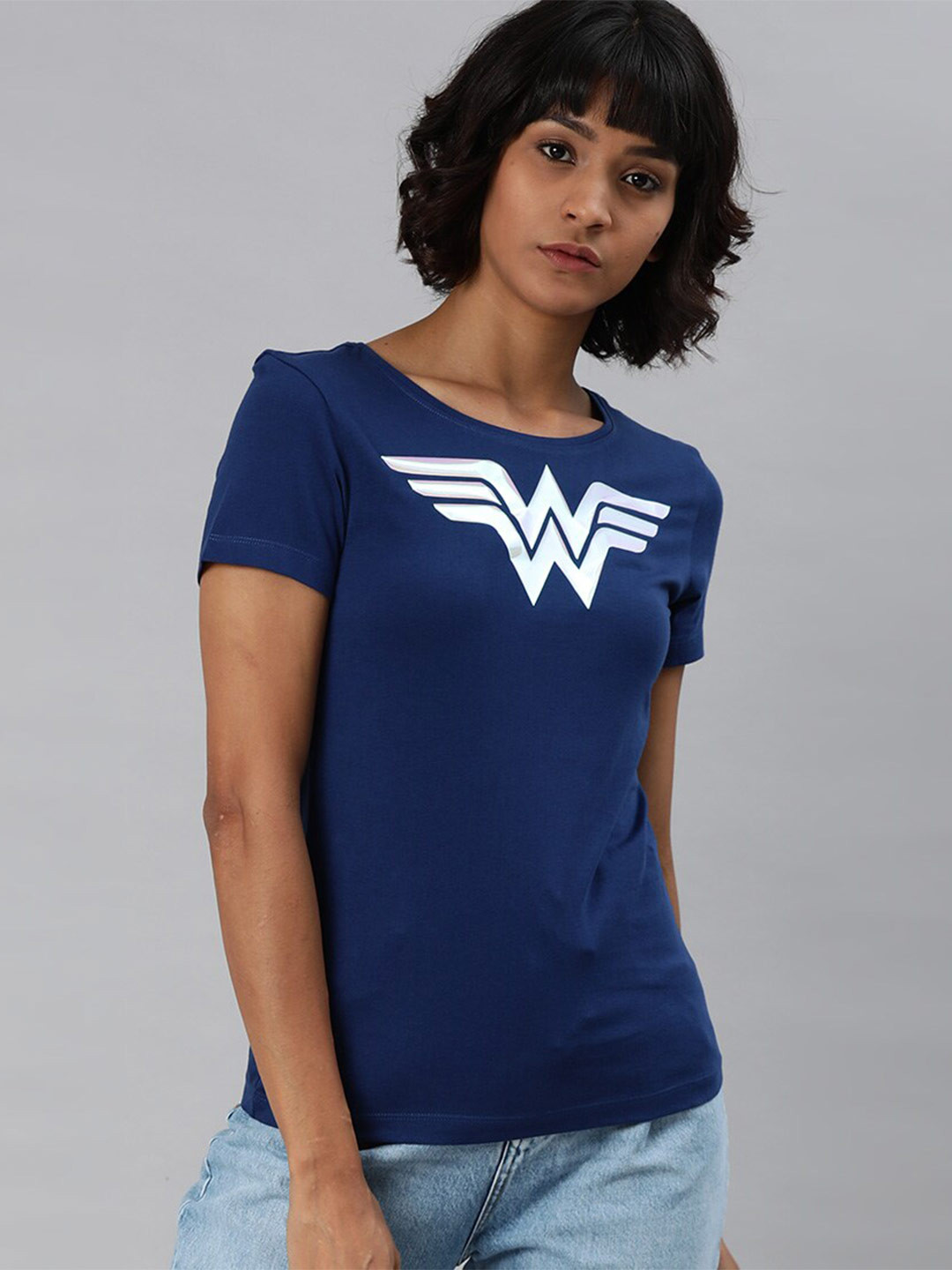 

Kook N Keech Wonder Woman Women Cotton Navy Blue Wonder Woman Printed T-shirt