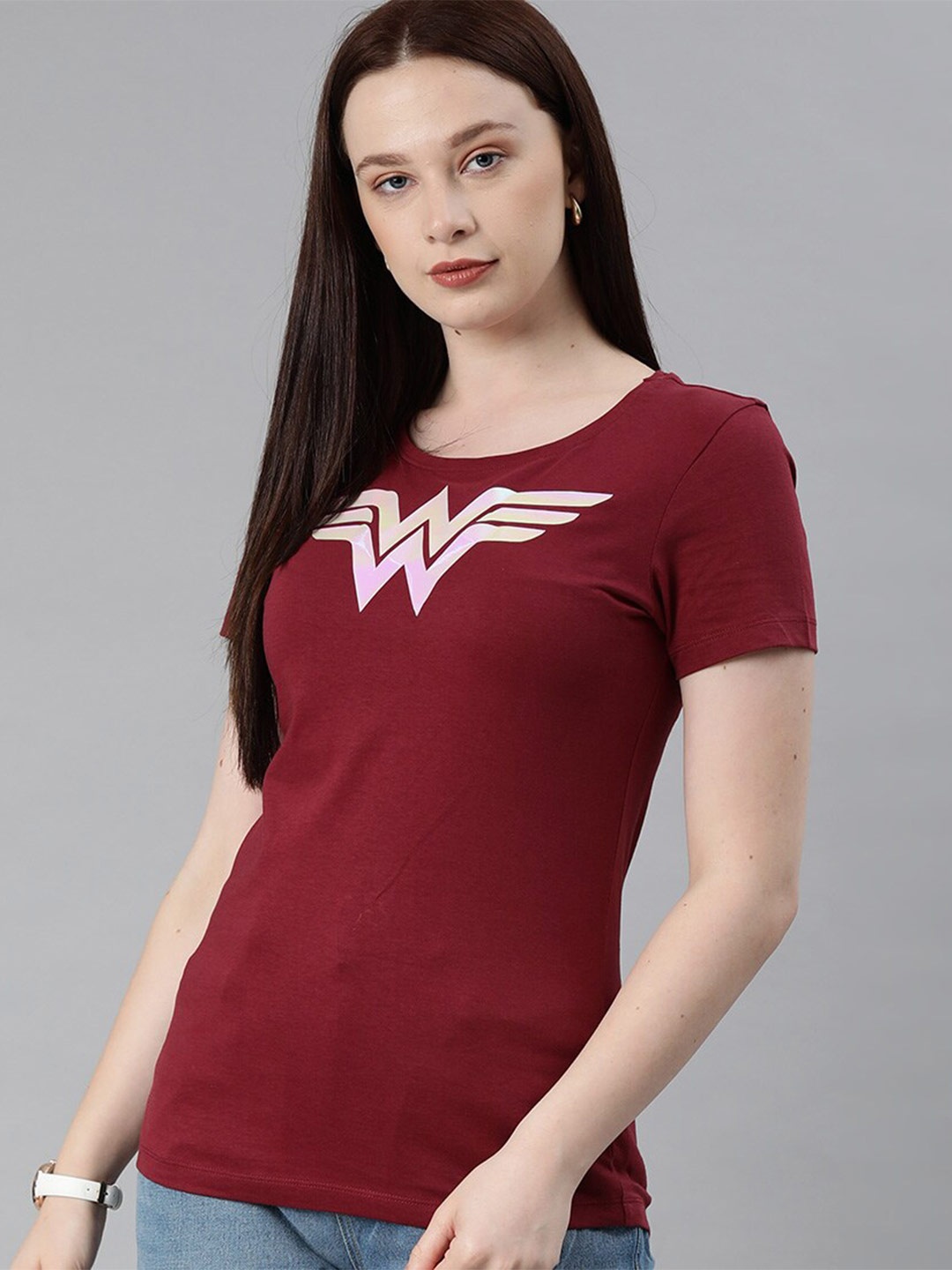 

Kook N Keech Wonder Woman Women Cotton Maroon Wonder Woman Printed T-shirt