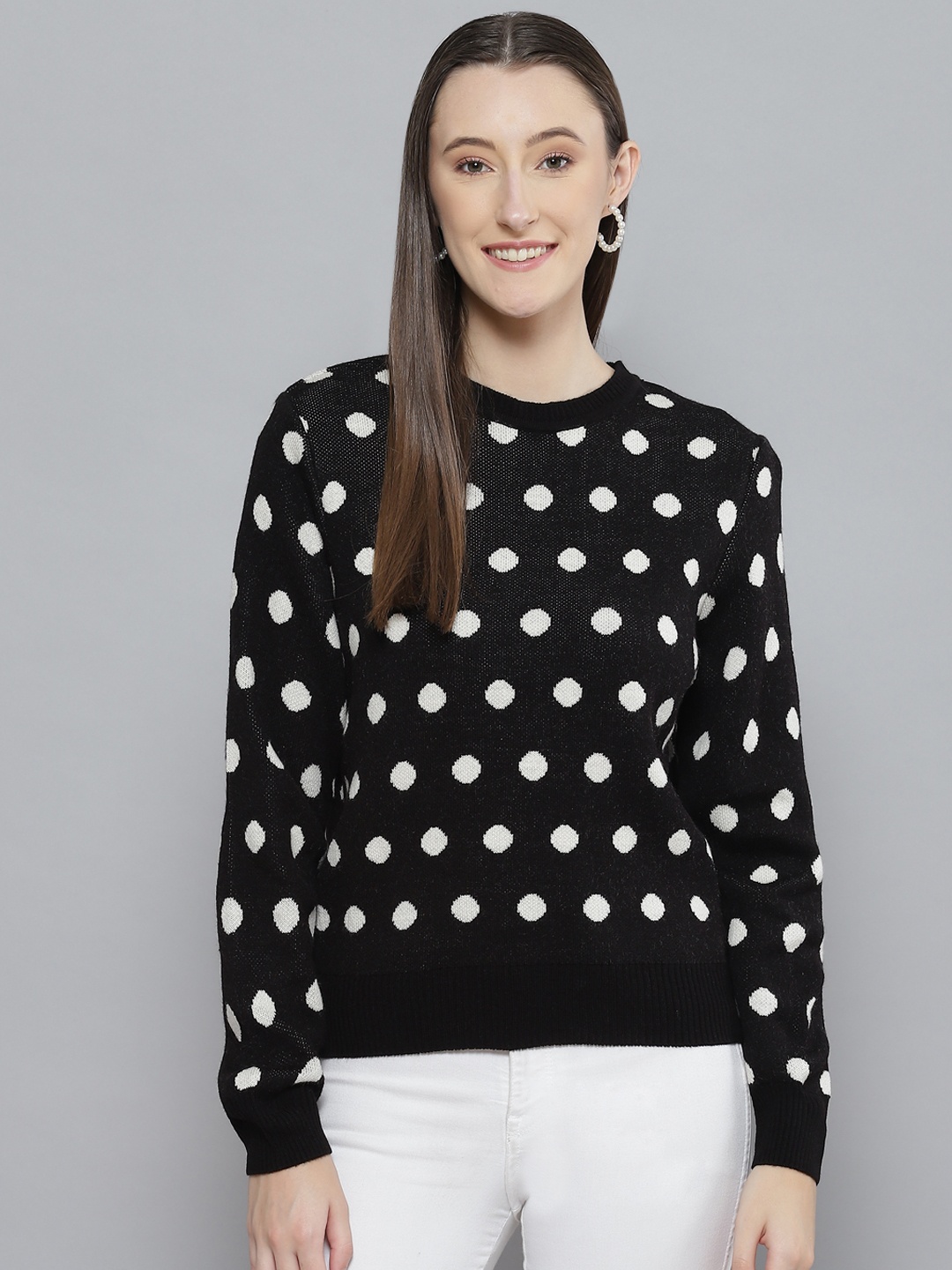 

Femella Women Black & White Polka Dots Sweater