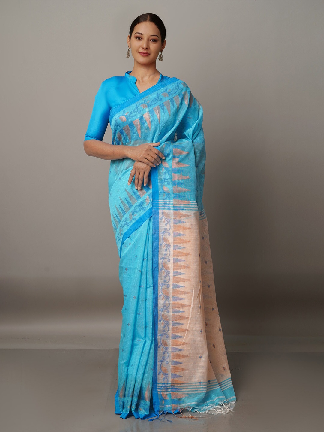 

Unnati Silks Blue & Beige Woven Design Handloom Jamdani Saree