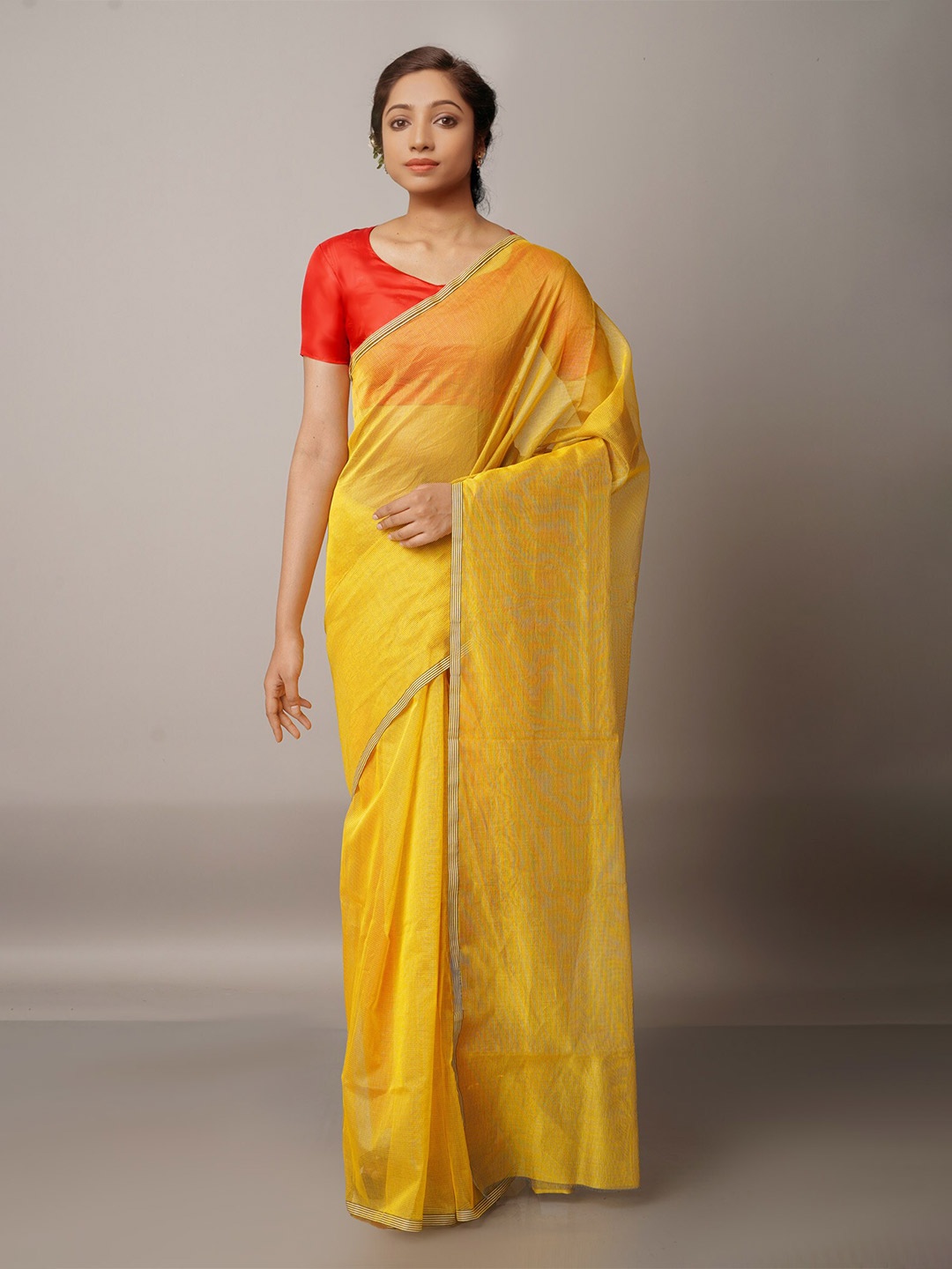 

Unnati Silks Yellow Woven Design Net Banarasi Saree