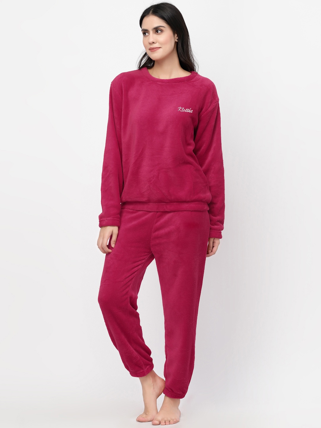 

KLOTTHE Women Fuchsia Solid Woolen Nightsuit