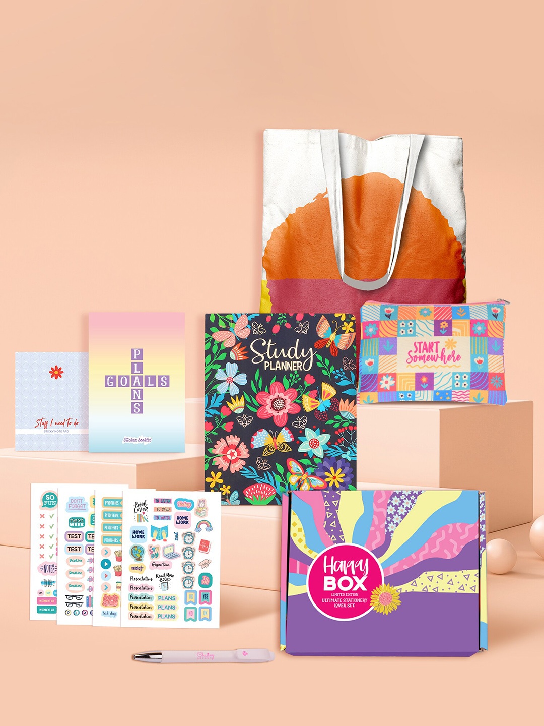 

Doodle Purple & Pink Blossom Tales Study Planner Happy Box Gift Set