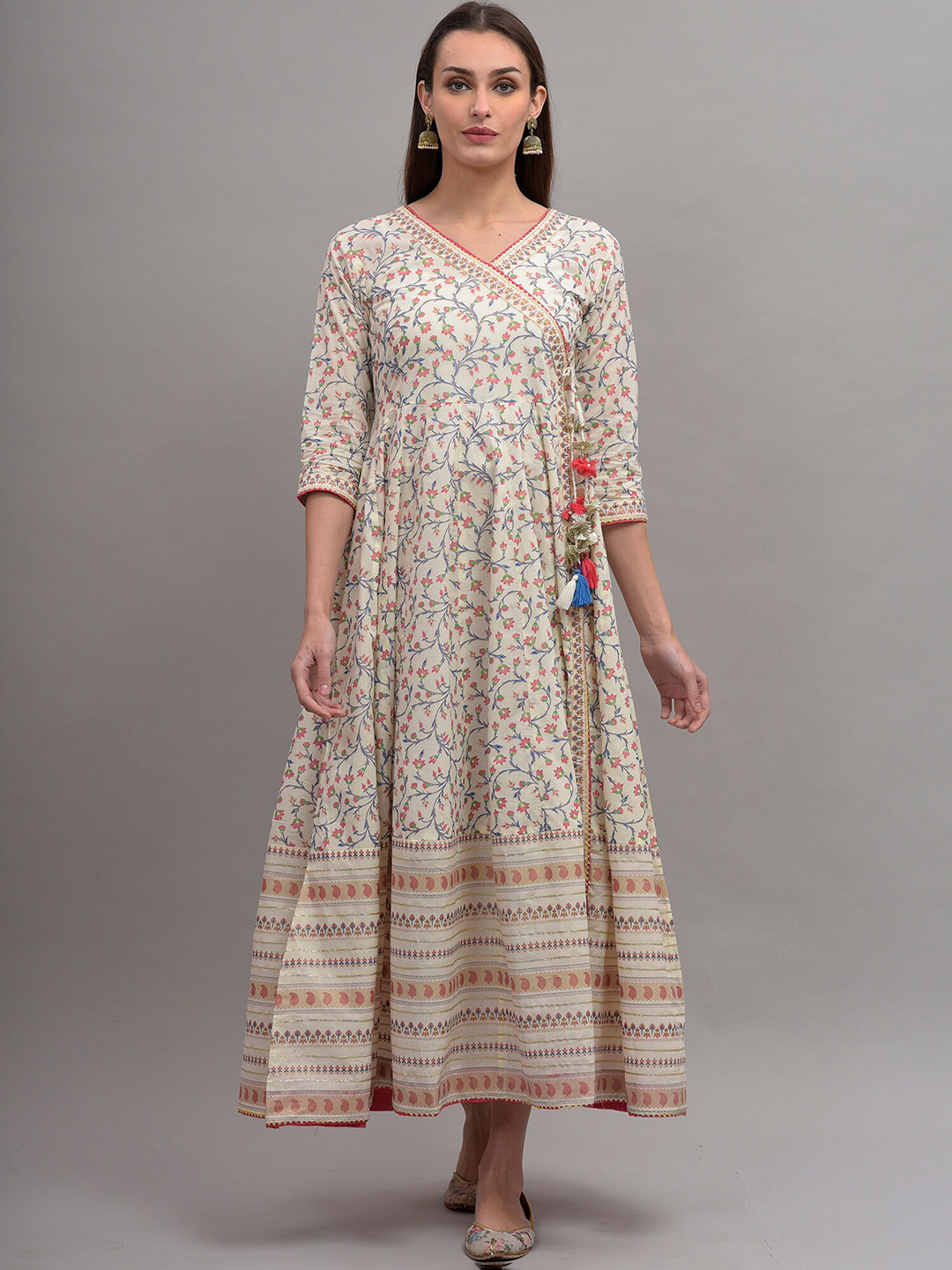 

OMASK Floral Printed Pure Cotton Anarkali Kurta, Off white