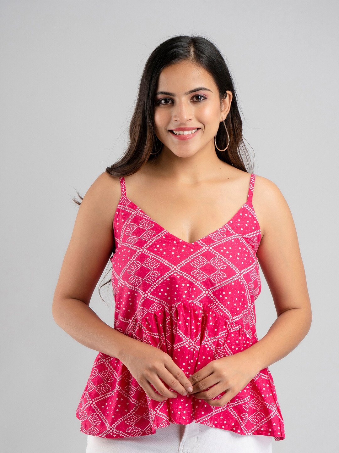 

OMASK Pink Print Empire Pure Cotton Top