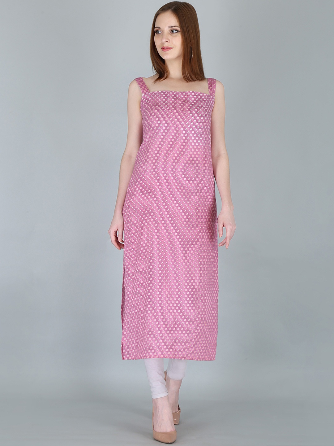 

OMASK Square Neck Ethnic Motifs Printed Pure Cotton Kurta, Pink
