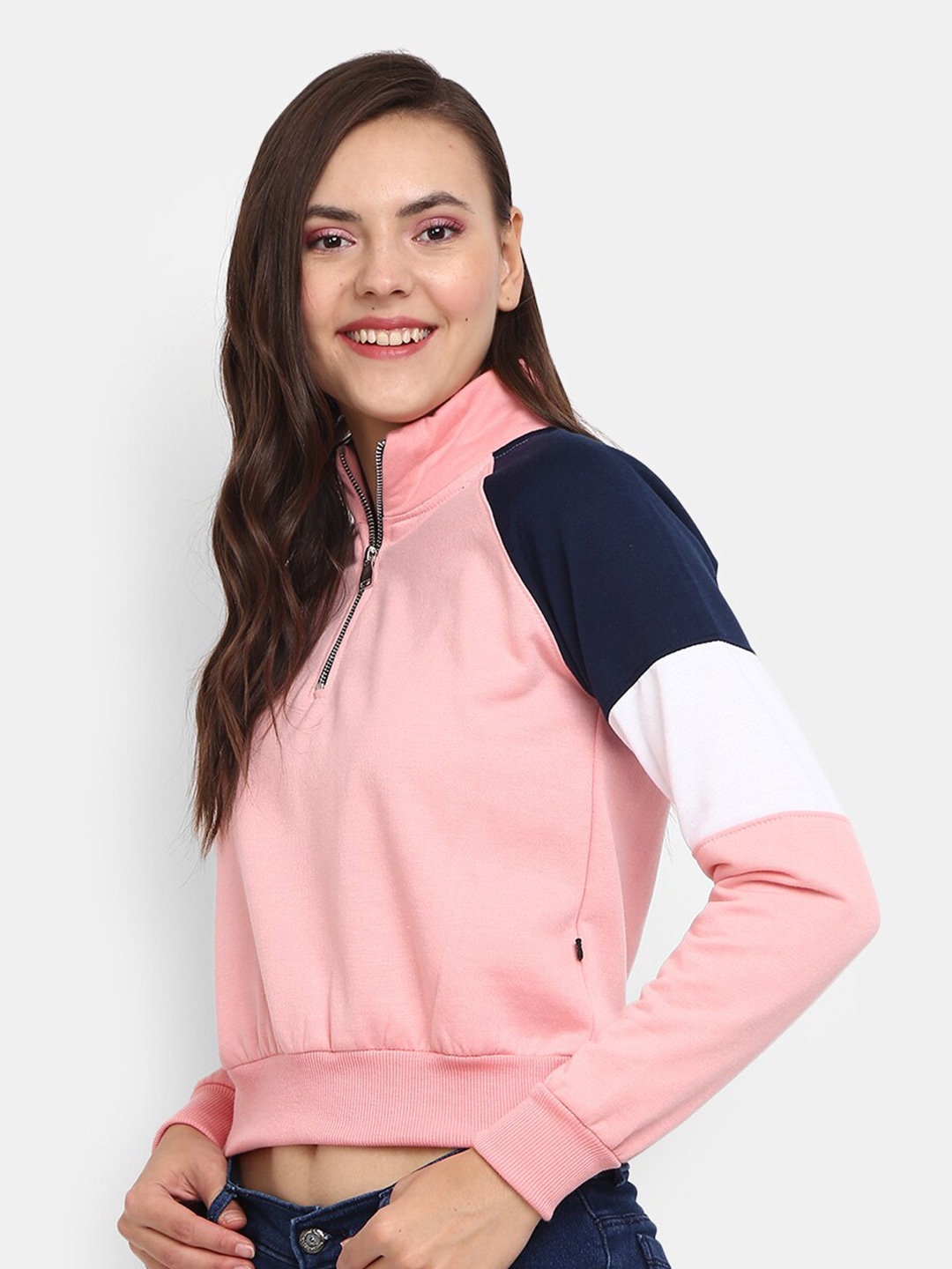 

V-Mart High Neck Fleece Sweatshirt, Pink