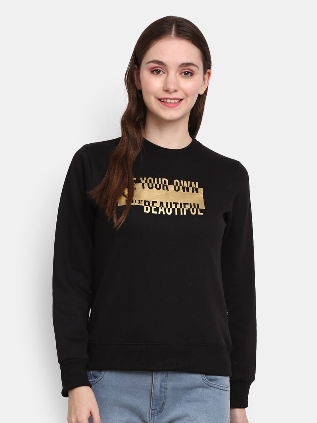 

V-Mart Women Black Printed Fleece Sweatshirt