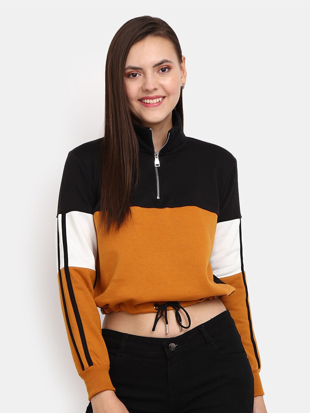 

V-Mart Women Mustard Colourblocked Fleece Sweatshirt