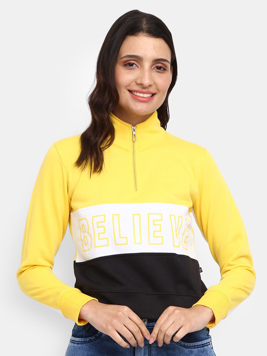 

V-Mart Women Yellow Colourblocked Sweatshirt