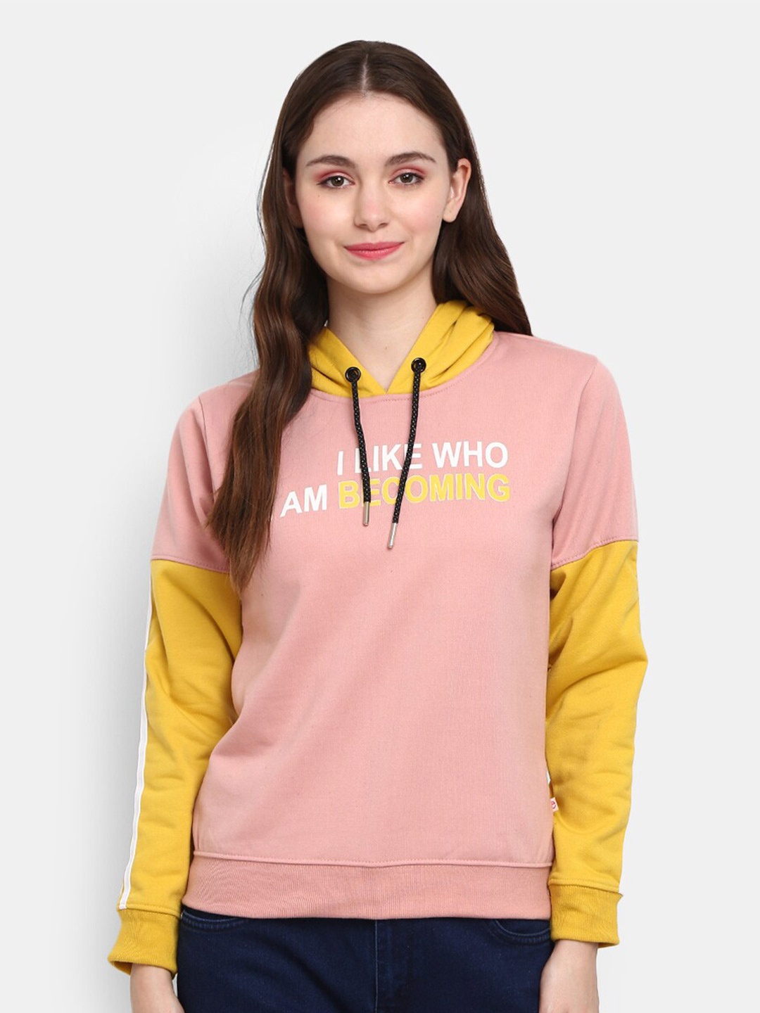 

V-Mart Women Pink Colourblocked Hooded Sweatshirt