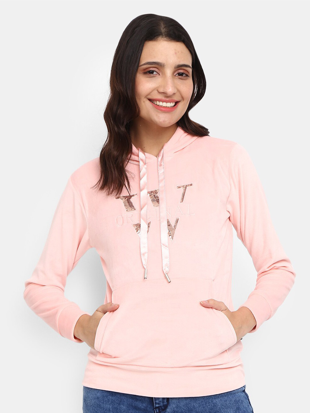 

V-Mart Women Peach-Coloured Hooded Sweatshirt