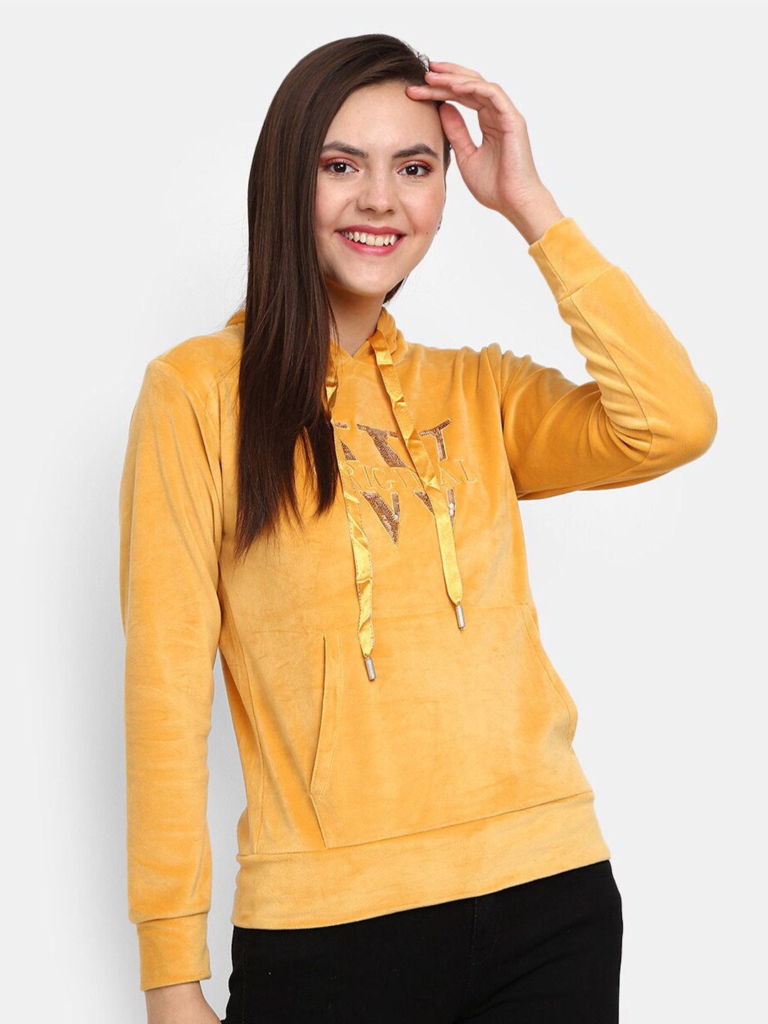 

V-Mart Women Mustard Yellow Hooded Sweatshirt