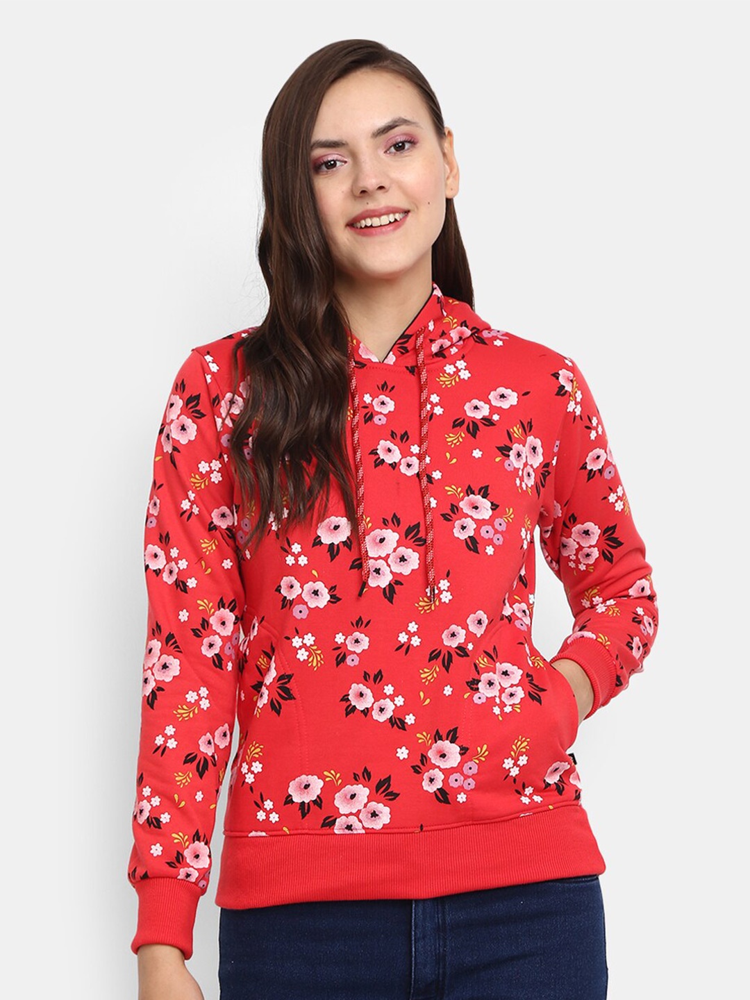 

V-Mart Printed Hooded Sweatshirt, Red