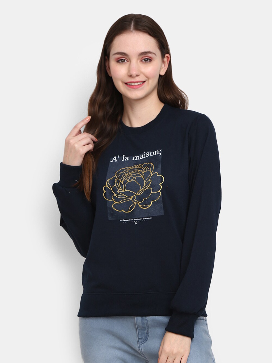 

V-Mart Women Navy Blue Printed Sweatshirt