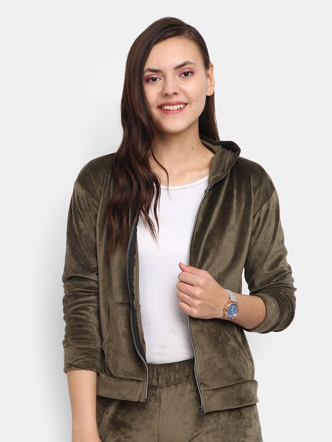 

V-Mart Women Olive Green Solid Sweatshirt