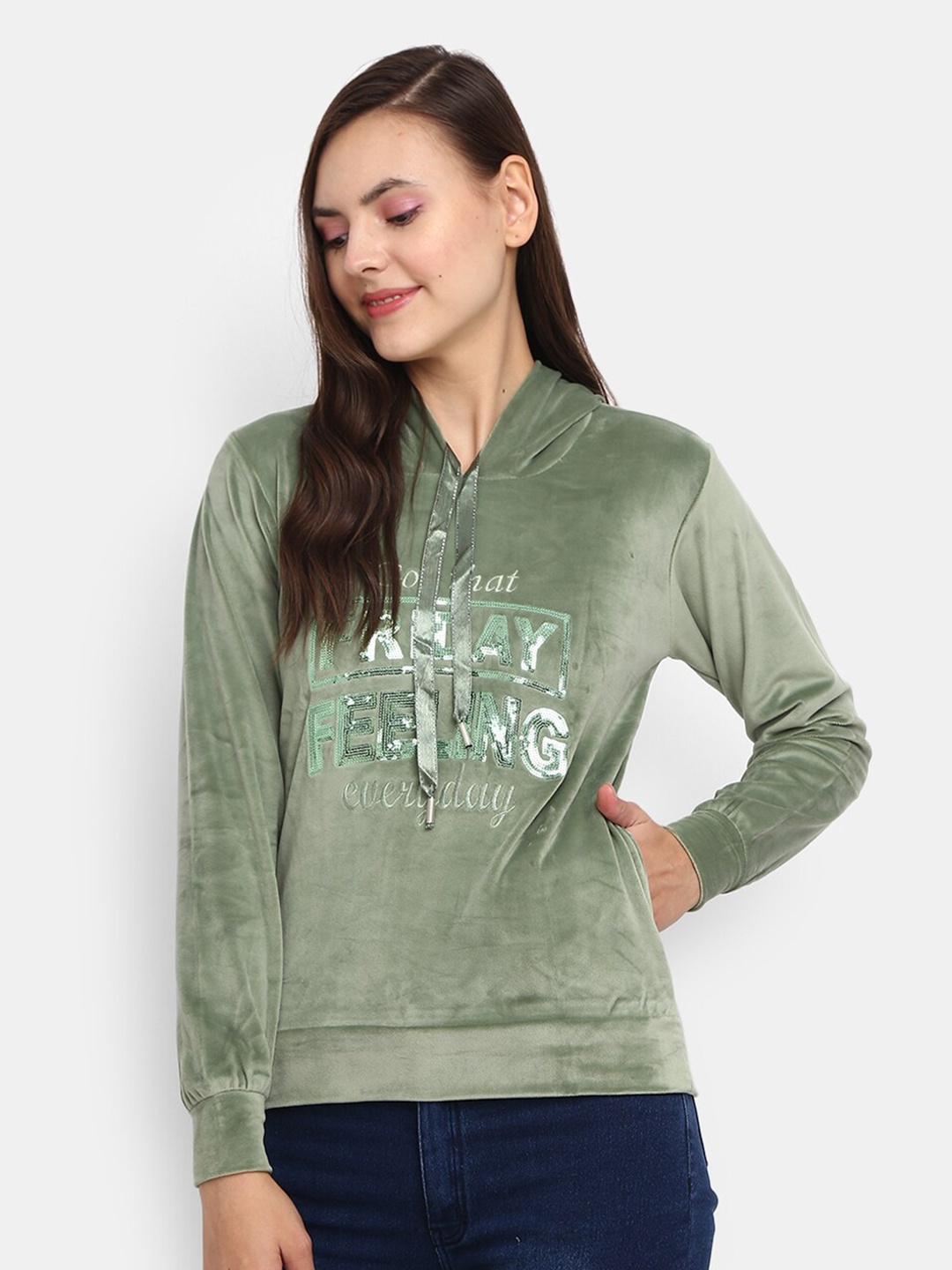 

V-Mart Women Green Printed Sweatshirt