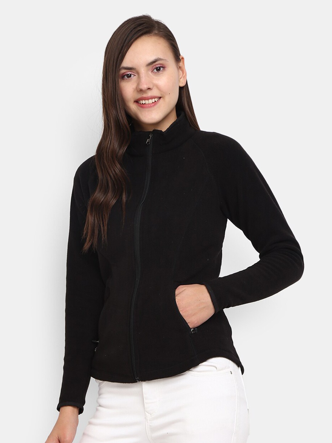 

V-Mart High Neck Front-Open Sweatshirt, Black