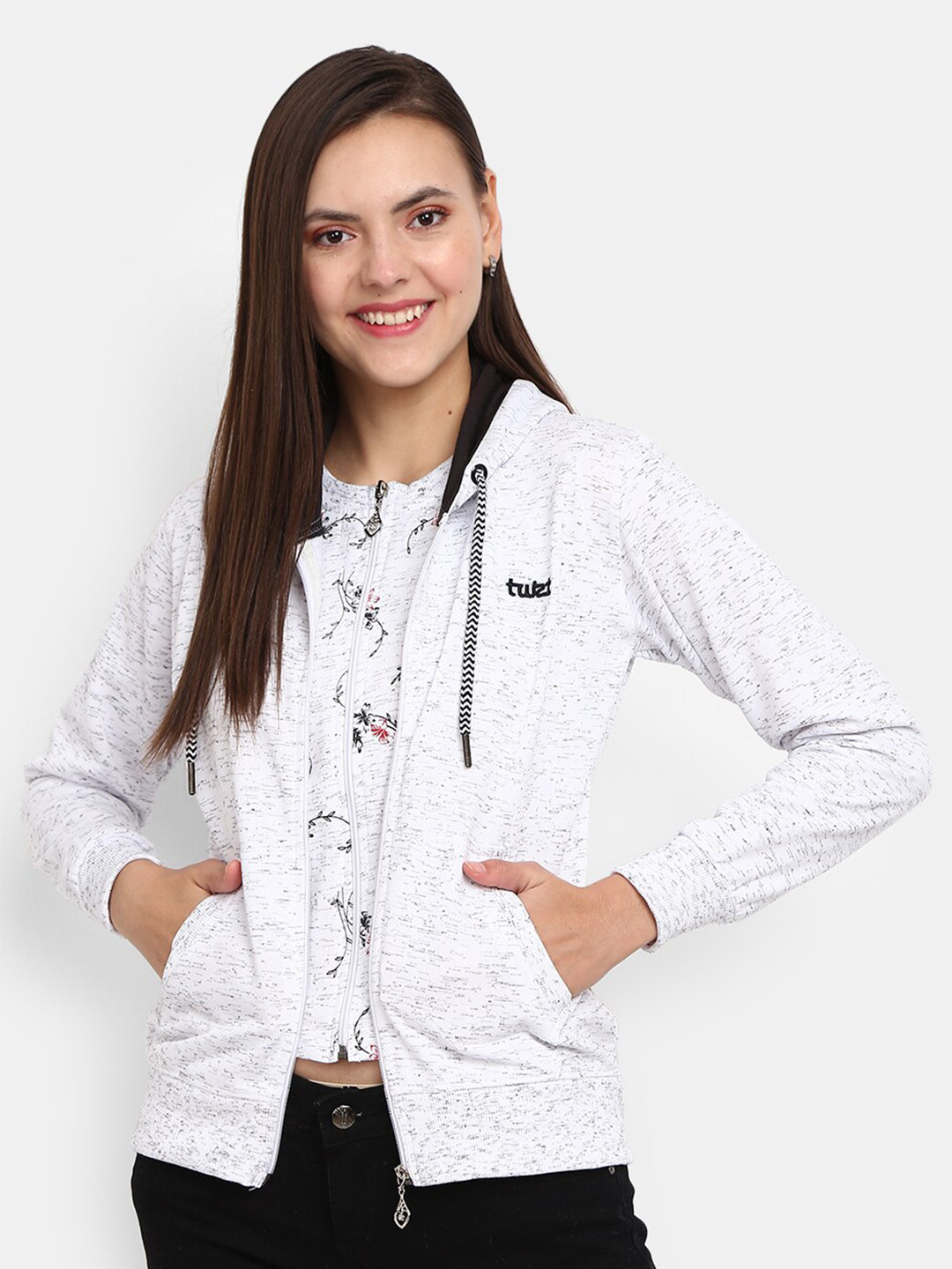 

V-Mart Women White Hooded Sweatshirt