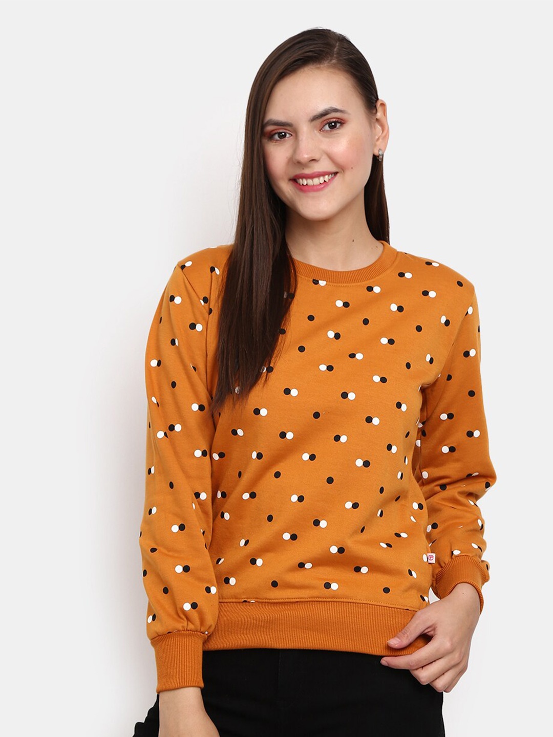 

V-Mart Women Mustard Printed Sweatshirt