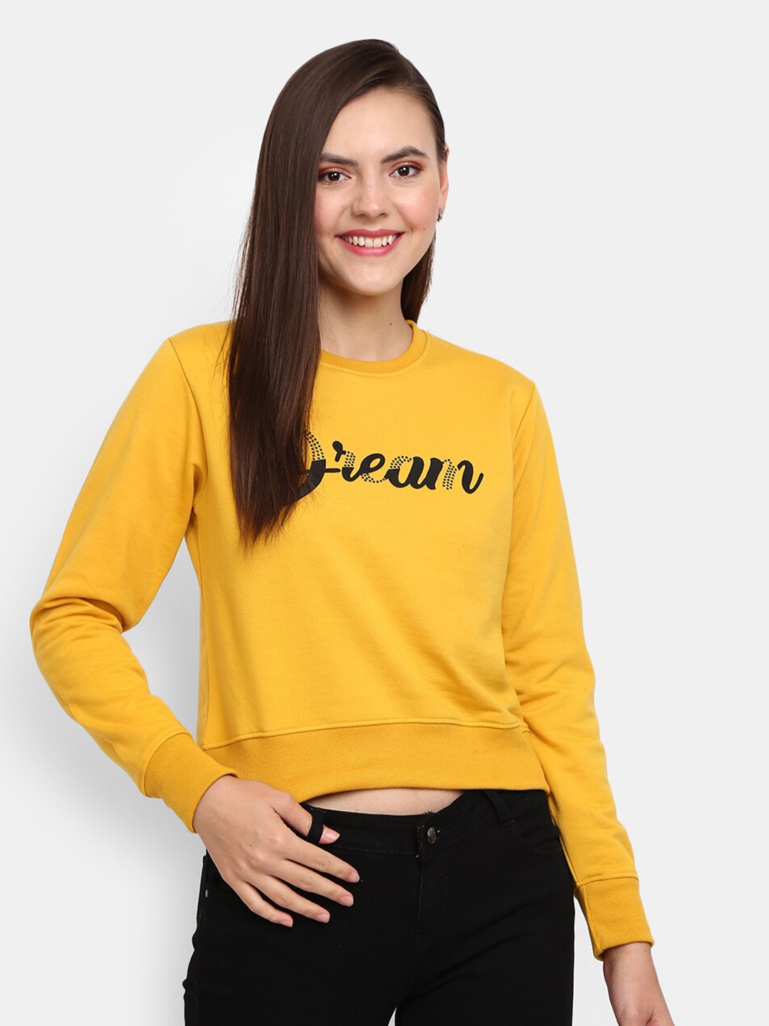 

V-Mart Women Mustard Printed Sweatshirt