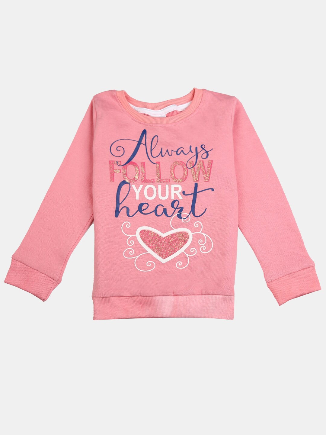 

V-Mart Girls Pink Typography Printed Cotton T-shirt